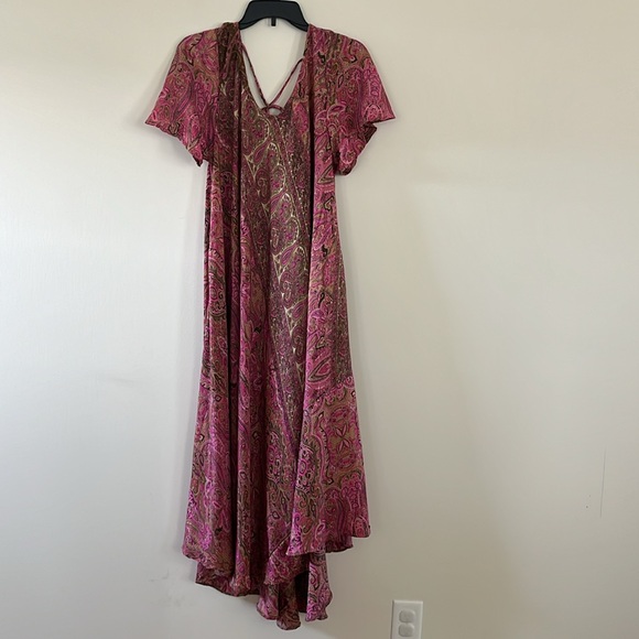 Bohemian flared paisley pink maxi dress one size 100% Viscose - Picture 4 of 17